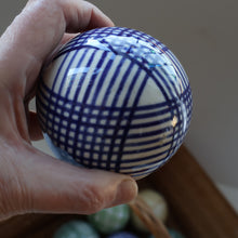 Load image into Gallery viewer, SINGLE Scottish Victorian Ceramic Carpet Bowl. Dark Blue Check Pattern 
