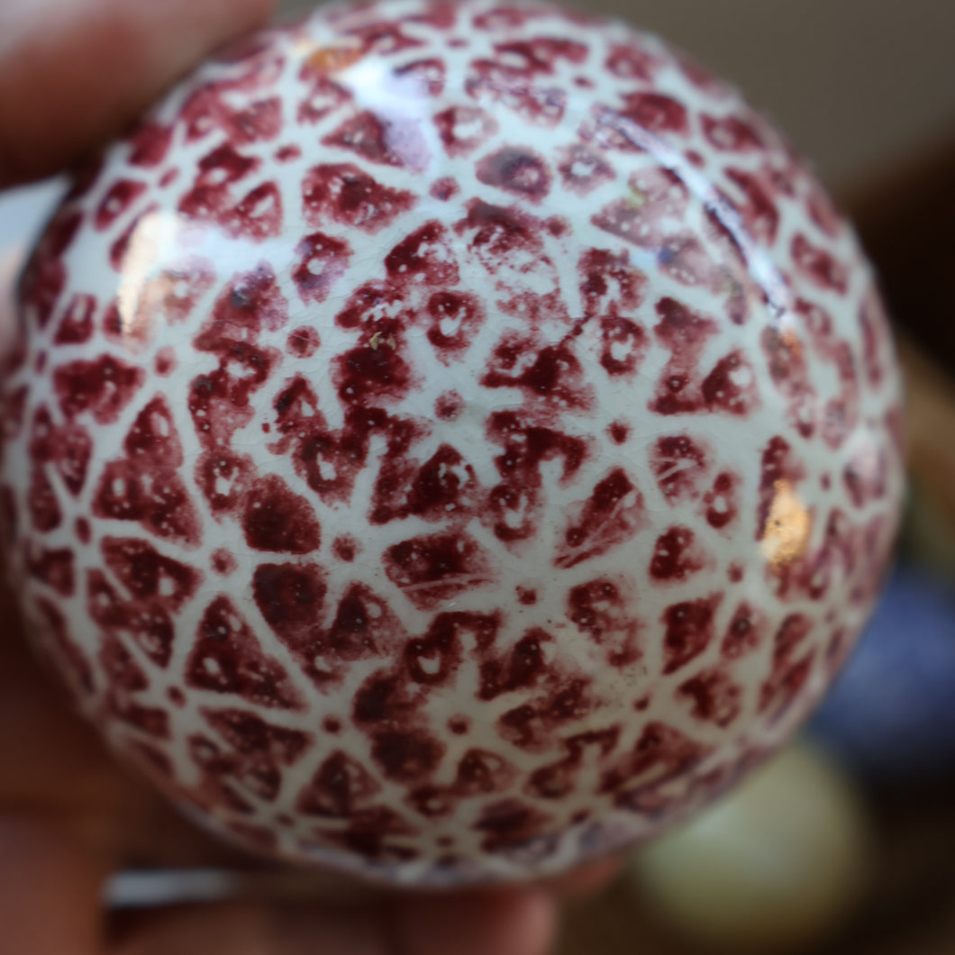SINGLE Scottish Victorian Ceramic Carpet Bowl. Dark Red Floral Pattern