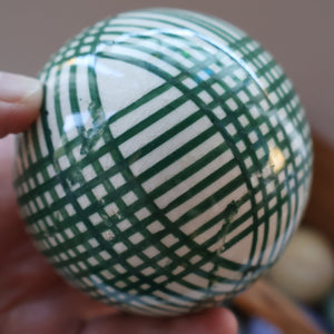 SINGLE Scottish Victorian Ceramic Carpet Bowl. Dark Green Check Pattern