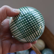 Load image into Gallery viewer, SINGLE Scottish Victorian Ceramic Carpet Bowl. Dark Green Check Pattern
