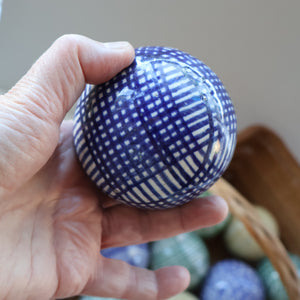 SINGLE Scottish Victorian Ceramic Carpet Bowl. Dark Blue Check Pattern