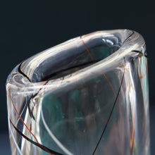 Load image into Gallery viewer, VICKE LINDSTRAND for Kosta Glass. 1950s Clear Glass Vase with Fine Ribbon Trails. Etched Signature: Kosta LH 1089
