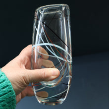 Load image into Gallery viewer, VICKE LINDSTRAND for Kosta Glass. 1950s Clear Glass Vase with Fine Ribbon Trails. Etched Signature: Kosta LH 1089
