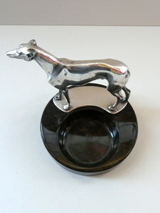  1930s Art Deco Silver Plate Greyhound Sculpture. Mounted on a Coin or Pin Dish