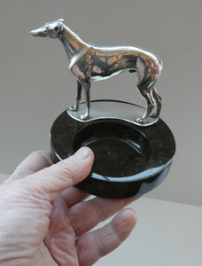  1930s Art Deco Silver Plate Greyhound Sculpture. Mounted on a Coin or Pin Dish