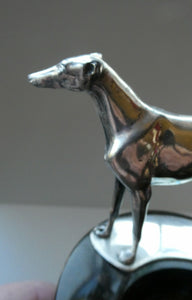  1930s Art Deco Silver Plate Greyhound Sculpture. Mounted on a Coin or Pin Dish