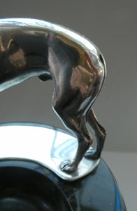  1930s Art Deco Silver Plate Greyhound Sculpture. Mounted on a Coin or Pin Dish