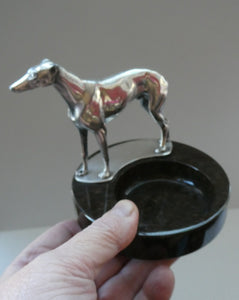  1930s Art Deco Silver Plate Greyhound Sculpture. Mounted on a Coin or Pin Dish