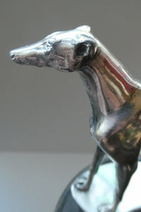  1930s Art Deco Silver Plate Greyhound Sculpture. Mounted on a Coin or Pin Dish