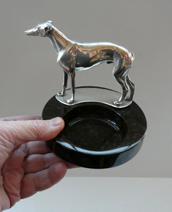  1930s Art Deco Silver Plate Greyhound Sculpture. Mounted on a Coin or Pin Dish