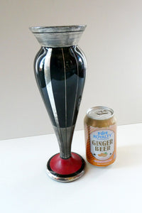  FRENCH Art Deco HEM Black Glass Vase by Michel Herman : 10 3/4 inches