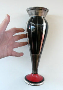  FRENCH Art Deco HEM Black Glass Vase by Michel Herman : 10 3/4 inches