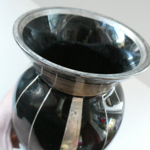  FRENCH Art Deco HEM Black Glass Vase by Michel Herman : 10 3/4 inches