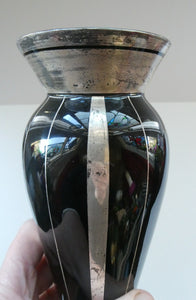  FRENCH Art Deco HEM Black Glass Vase by Michel Herman : 10 3/4 inches