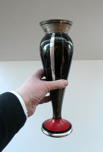  FRENCH Art Deco HEM Black Glass Vase by Michel Herman : 10 3/4 inches