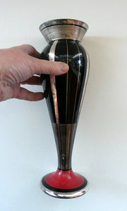  FRENCH Art Deco HEM Black Glass Vase by Michel Herman : 10 3/4 inches