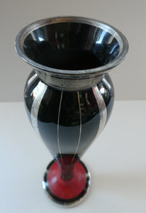 FRENCH Art Deco HEM Black Glass Vase by Michel Herman : 10 3/4 inches