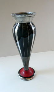  FRENCH Art Deco HEM Black Glass Vase by Michel Herman : 10 3/4 inches