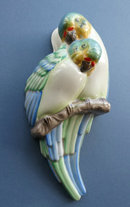 ART DECO 1930s Wall Pocket by CLARICE CLIFF. In the form of two Love Birds or Budgies