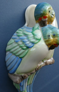ART DECO 1930s Wall Pocket by CLARICE CLIFF. In the form of two Love Birds or Budgies