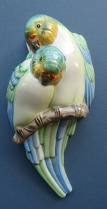 ART DECO 1930s Wall Pocket by CLARICE CLIFF. In the form of two Love Birds or Budgies