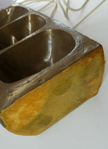 1960s 1970s Brutalist Bronze Ceramic Table Lamp. Hepworth. Moore Influence