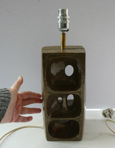 1960s 1970s Brutalist Bronze Ceramic Table Lamp. Hepworth. Moore Influence