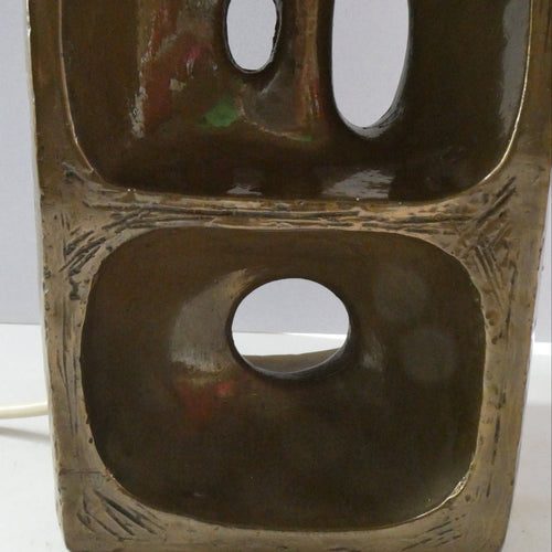 1960s 1970s Brutalist Bronze Ceramic Table Lamp. Hepworth. Moore Influence