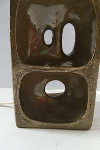 1960s 1970s Brutalist Bronze Ceramic Table Lamp. Hepworth. Moore Influence
