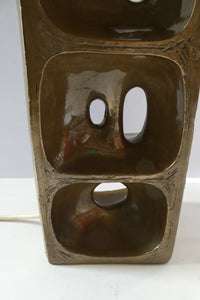 1960s 1970s Brutalist Bronze Ceramic Table Lamp. Hepworth. Moore Influence