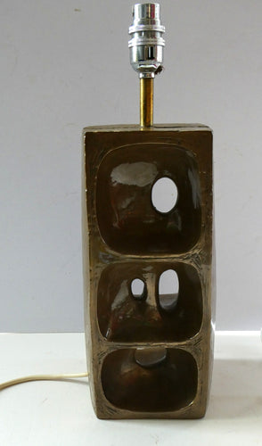 1960s 1970s Brutalist Bronze Ceramic Table Lamp. Hepworth. Moore Influence