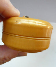 Load image into Gallery viewer, 1930s Small Circular Lidded Pill Box with Fly and Ladybird Butterscotch Bakelite
