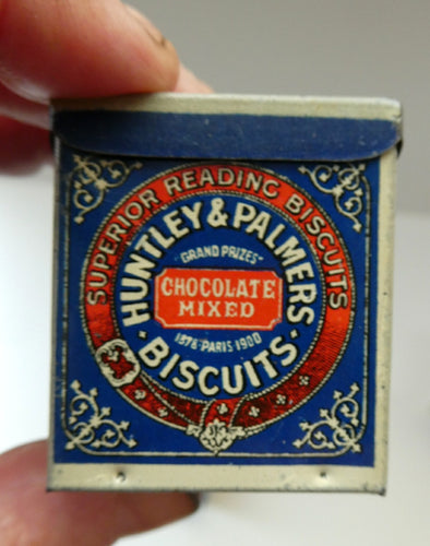 Vintage 1930s MINIATURE or SAMPLE Tin for Huntley and Palmer Biscuits. Blue Colour