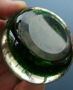 Scottish PERTHSHIRE Paperweight. Dark Aqua Ground. 6 Spokes & Millefiori Canes with P Cane