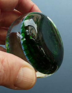Scottish PERTHSHIRE Paperweight. Dark Aqua Ground. 6 Spokes & Millefiori Canes with P Cane