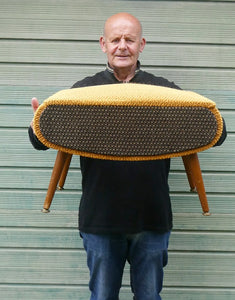 1950s SHERBOURNE Lidded Sewing Box taking the form of a Stool. With Dansette Style Legs