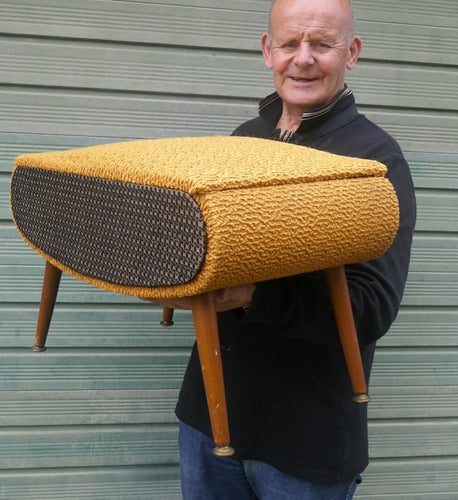 1950s SHERBOURNE Lidded Sewing Box taking the form of a Stool. With Dansette Style Legs