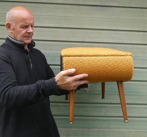 1950s SHERBOURNE Lidded Sewing Box taking the form of a Stool. With Dansette Style Legs