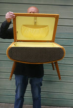 Load image into Gallery viewer, 1950s SHERBOURNE Lidded Sewing Box taking the form of a Stool. With Dansette Style Legs

