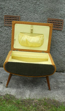 Load image into Gallery viewer, 1950s SHERBOURNE Lidded Sewing Box taking the form of a Stool. With Dansette Style Legs
