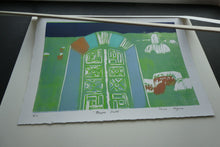 Load image into Gallery viewer, Thora Clyne Colour Woodcut. Fantasy Serbian Landscape 1988
