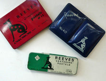 Load image into Gallery viewer, Set of THREE Vintage 1950s REEVES Art Material Tins. Each with Distinctive Greyhound Logo
