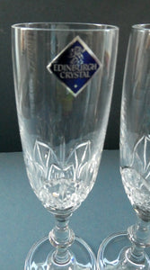 Vintage Edinburgh Crystal PAIR of Tall CHAMPAGNE Flute Glasses.  7 3/8 inches