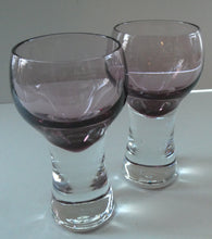Load image into Gallery viewer, PAIR of Caithness CANISBAY LARGE Amethyst Coloured Wine Glasses. Space Age Shape. 5 3/4 inches in height
