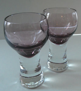 PAIR of Caithness CANISBAY LARGE Amethyst Coloured Wine Glasses. Space Age Shape. 5 3/4 inches in height