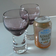 Load image into Gallery viewer, PAIR of Caithness CANISBAY LARGE Amethyst Coloured Wine Glasses. Space Age Shape. 5 3/4 inches in height
