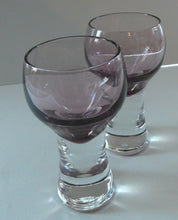 Load image into Gallery viewer, PAIR of Caithness CANISBAY LARGE Amethyst Coloured Wine Glasses. Space Age Shape. 5 3/4 inches in height
