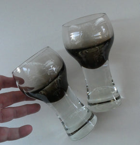 PAIR of Caithness CANISBAY LARGE Peat Coloured Wine Glasses. Space Age Shape. 5 1/4 inches in height