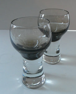 PAIR of Caithness CANISBAY LARGE Peat Coloured Wine Glasses. Space Age Shape. 5 1/4 inches in height