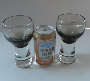 PAIR of Caithness CANISBAY LARGE Peat Coloured Wine Glasses. Space Age Shape. 5 1/4 inches in height
